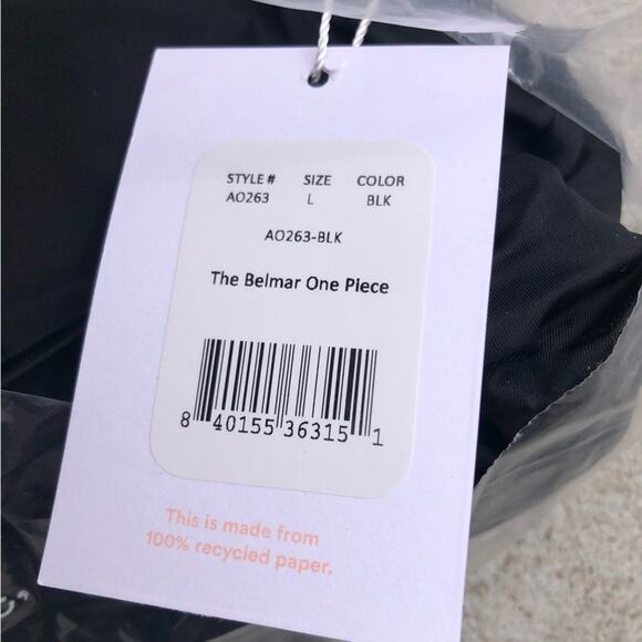 Andie Swim The Belmar One Piece V-Neck Belted Suit Solid Black Size Large - Picture 3 of 5